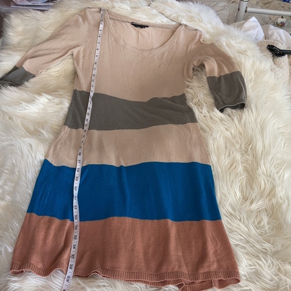 BCBGMaxAzria blue brown tan color block scoop neck ribbed sweater dress sz M - Picture 14 of 17